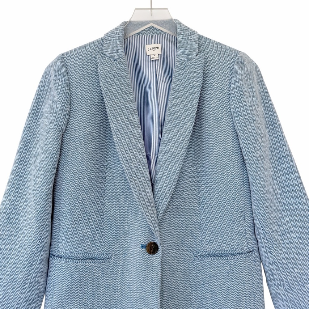 J. Crew Factory Herringbone One Button Blue White Blazer Size 4 - Picture 4 of 12